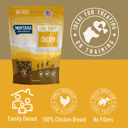 Chicken breast freeze-dried dog treat highlights showing lean high-protein training treat