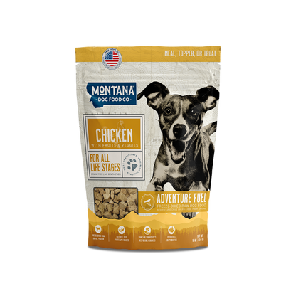 Montana Dog Food Co grain-free free-range chicken freeze-dried raw Adventure Fuel dog food bag