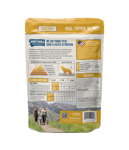 Back of grain-free chicken dog food showing free-range chicken freeze-dried ingredients