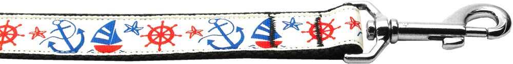 Anchors Away dog collar close-up – sewn anchor ribbon overlay detail