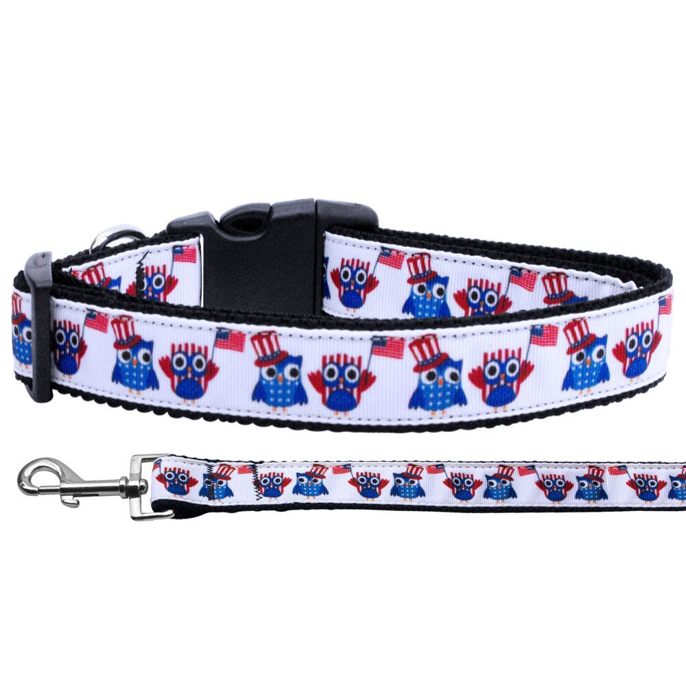 American Owls patriotic owl nylon dog collar – handmade in USA by American Leashworks