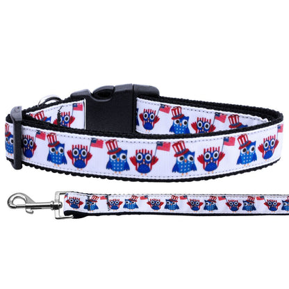 American Owls patriotic owl nylon dog collar – handmade in USA by American Leashworks