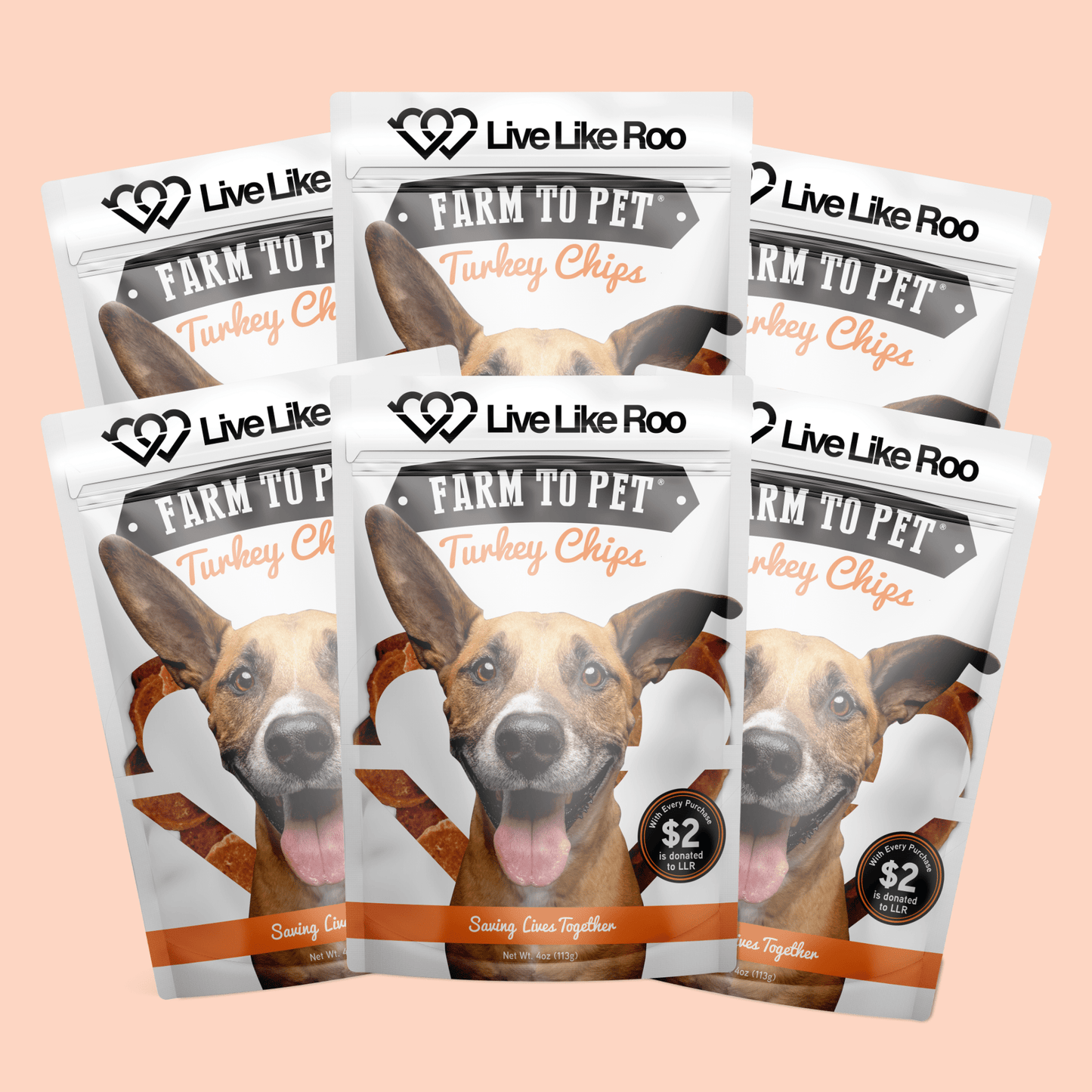 Live Like Roo turkey dog treats six-pack bundle $15 donation canine cancer charity