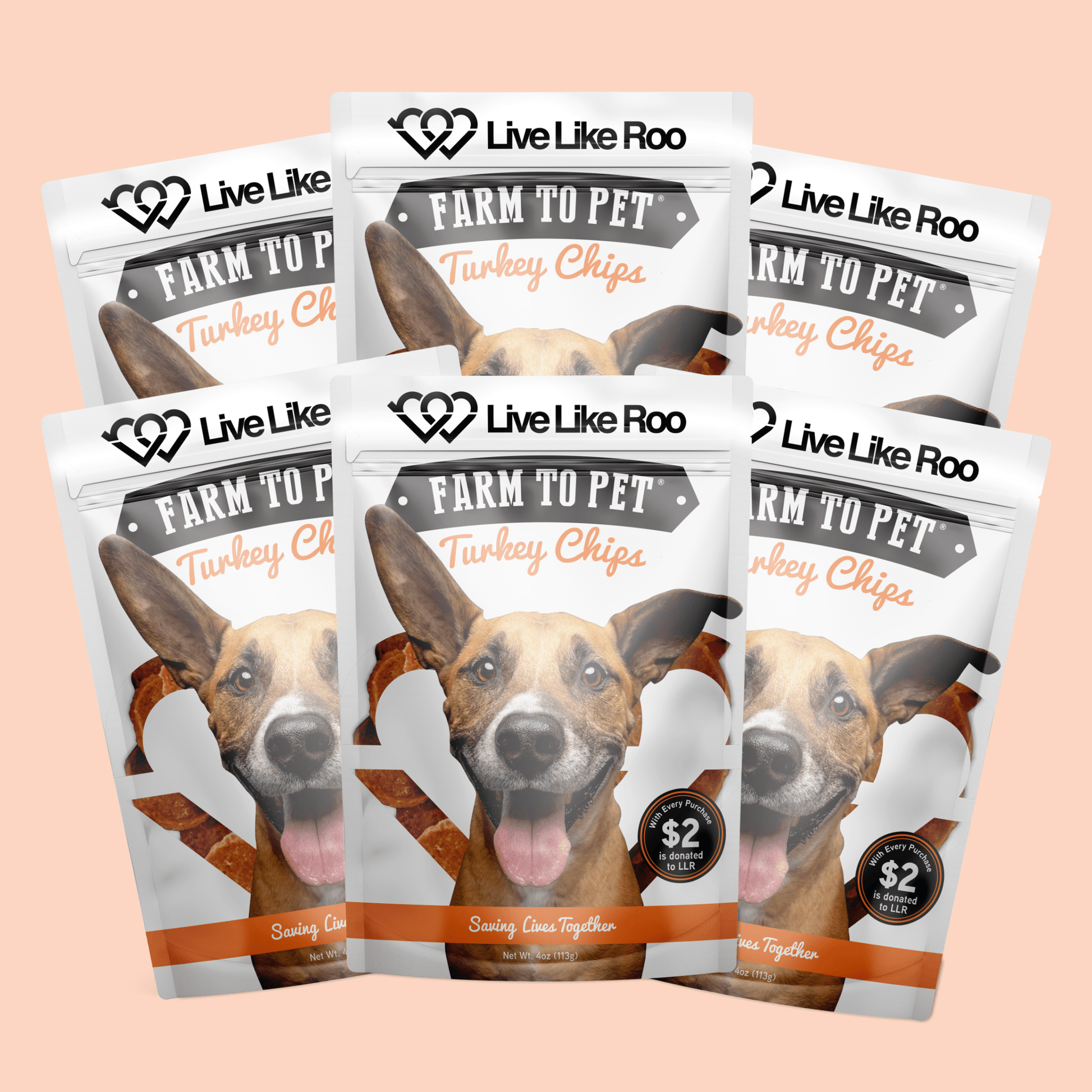 Live Like Roo turkey dog treats six-pack bundle $15 donation canine cancer charity