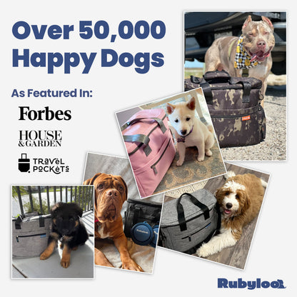 Original Doggy Bag Rubyloo social proof – customer dogs with travel supply bag