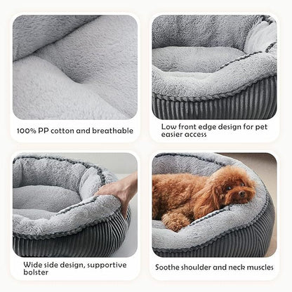 Four-season pet bed cover detail showing soft polyester fill