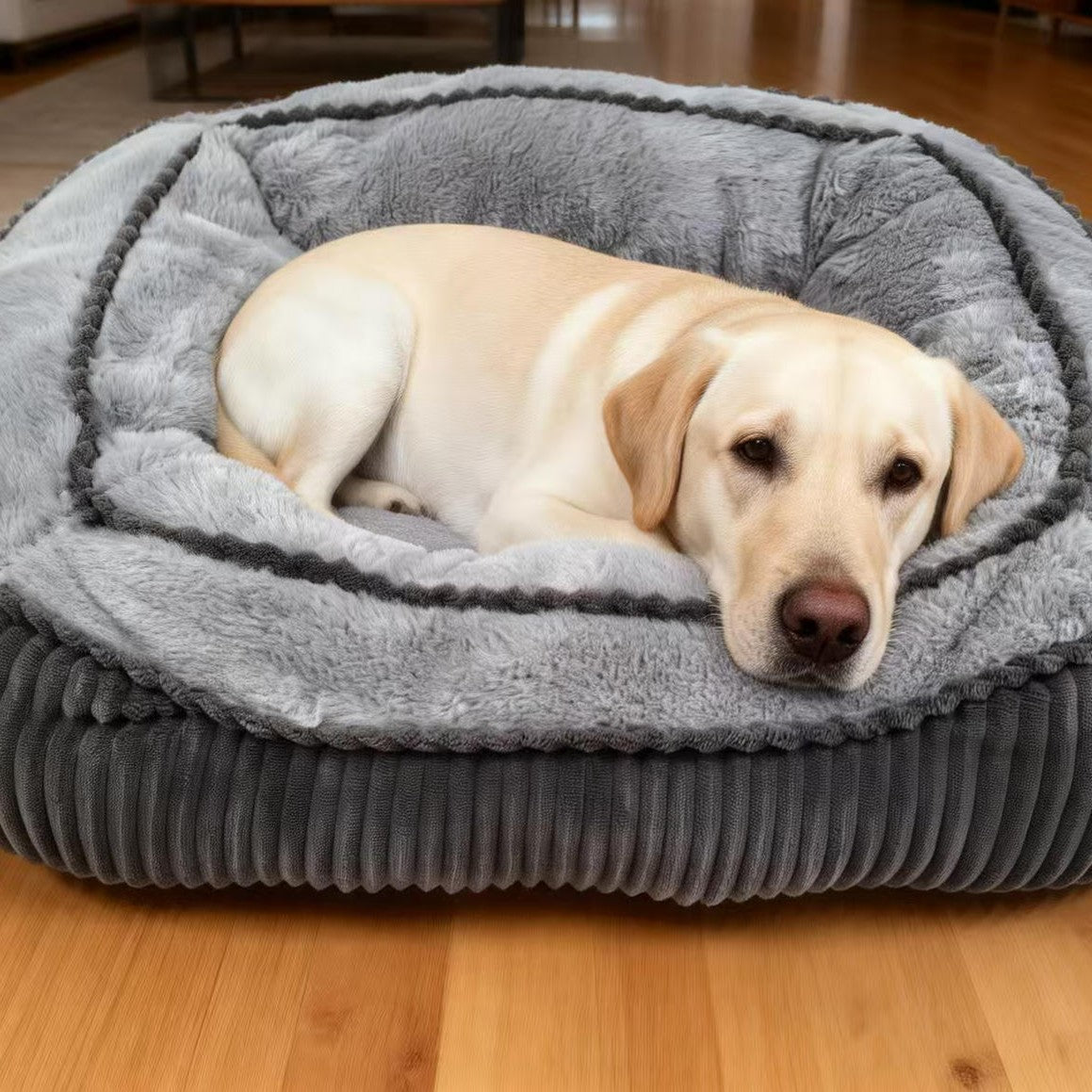 Gray four-season pet bed sized for small to large pets