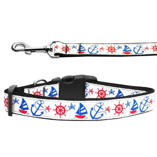 Anchors Away nautical anchor nylon dog collar – handmade in USA by American Leashworks