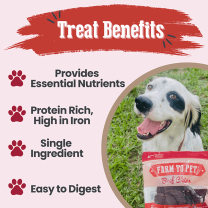 Farm to Pet Beef Chips 24-Pack Dog Treat Benefits – Iron Rich, Grain-Free, Single Ingredient