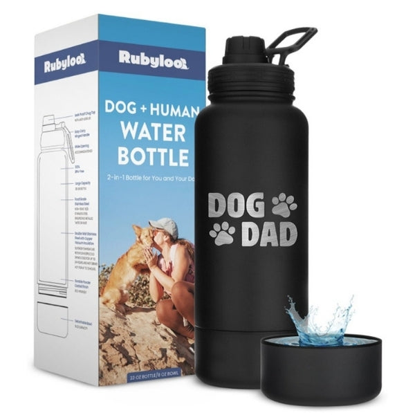 Rubyloo dog and human water bottle – Dog Dad design main product shot