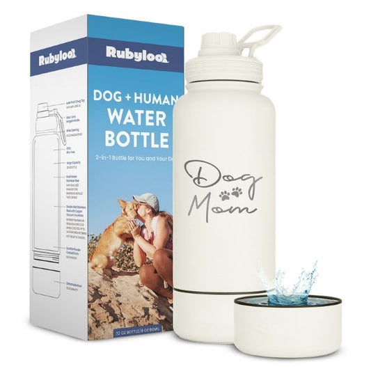 Rubyloo dog and human water bottle with detachable dog bowl – main product shot