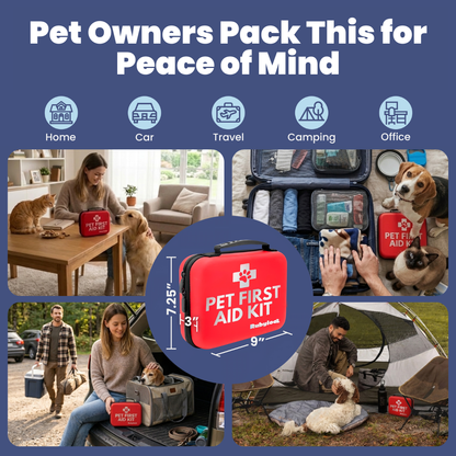 Rubyloo pet first aid kit – emergencies can happen graphic, be prepared for dogs and cats