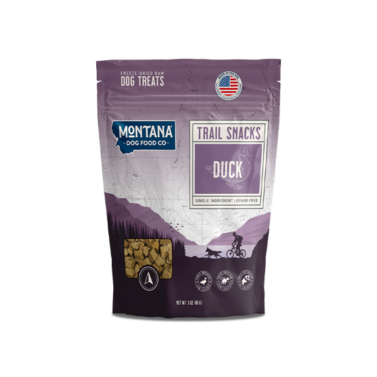 Montana Dog Food Co freeze-dried raw duck dog treats 3oz single-ingredient trail snacks