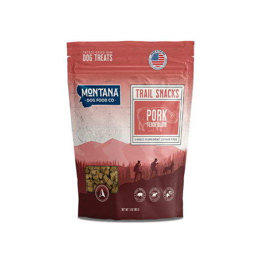 Montana Dog Food Co freeze-dried pork tenderloin dog treats 3oz trail snack bag