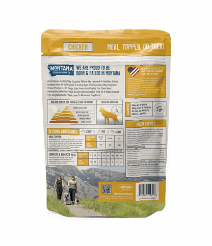 Back of grain-free chicken dog food showing free-range chicken freeze-dried ingredients