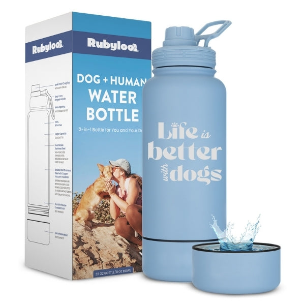 Rubyloo dog and human water bottle – Life Is Better with a dog design
