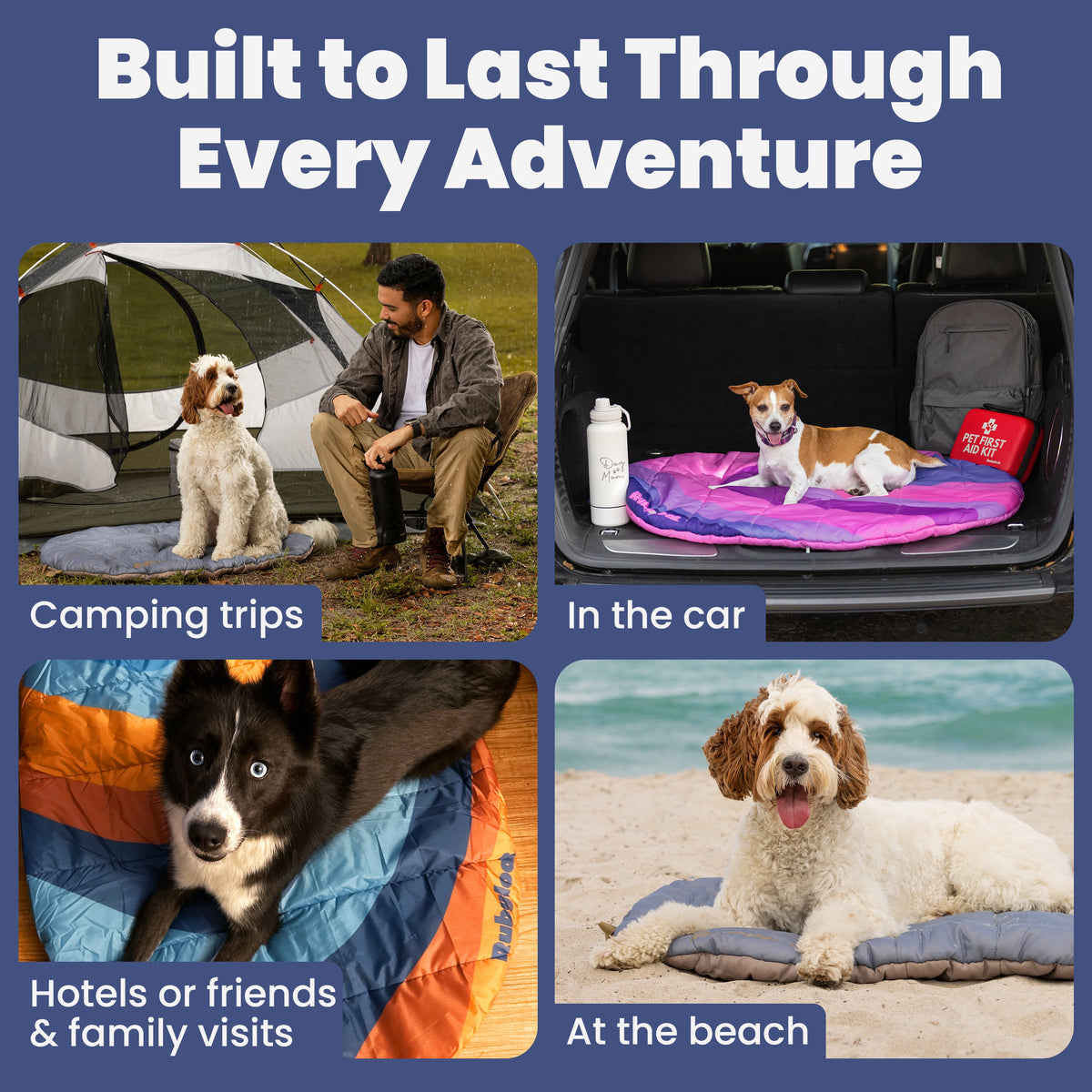Rubyloo foldable dog bed lifestyle – dog resting on travel bed outdoors