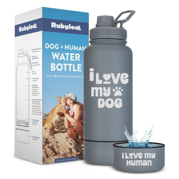 Dog + Human Water Bottle with Detachable Dog Bowl – Hiking & Travel | Rubyloo