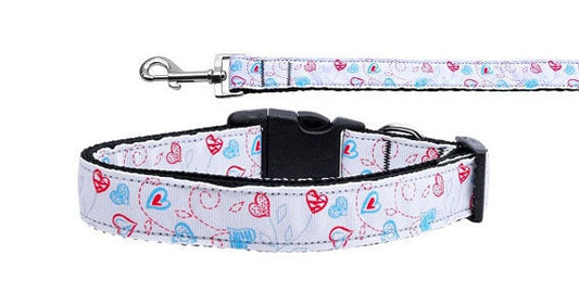 Patriotic Crazy Hearts nylon dog collar – red white and blue hearts design, handmade in USA