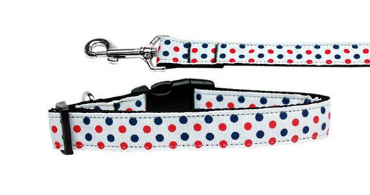 Patriotic Polka Dots nylon dog collar – red white and blue polka dot design, handmade in USA