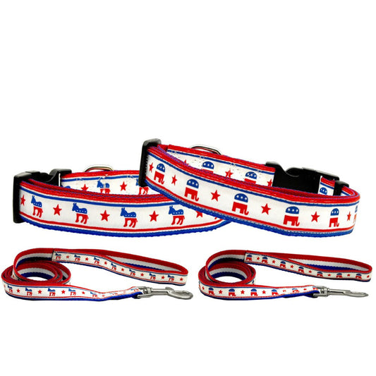 Political Parties nylon dog collar in Republican and Democrat designs – handmade in USA