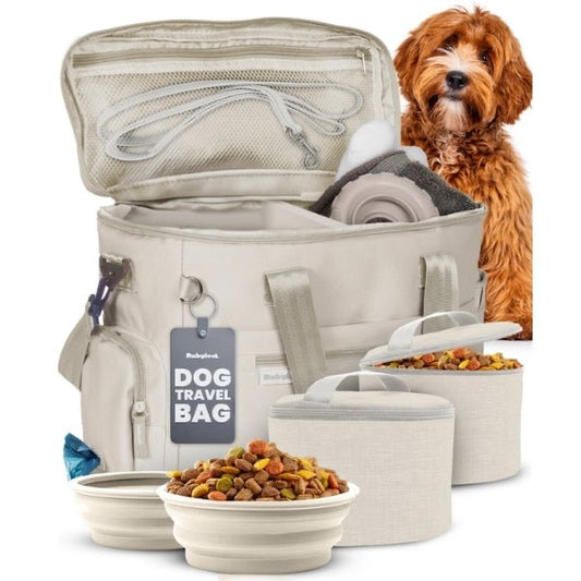 The Original Doggy Bag dog travel supply bag – main product shot in Beige by Rubyloo