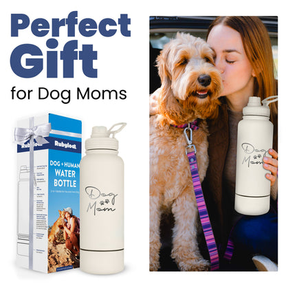 Rubyloo dog and human water bottle in cream – Dog Mom design