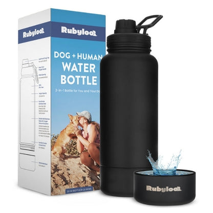 Dog + Human Water Bottle with Detachable Dog Bowl – Hiking & Travel | Rubyloo