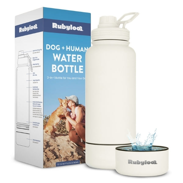 Dog + Human Water Bottle with Detachable Dog Bowl – Hiking & Travel | Rubyloo
