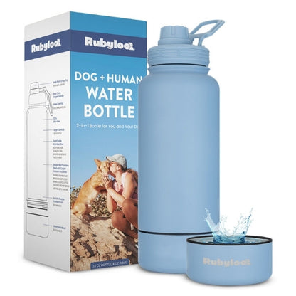 Dog + Human Water Bottle with Detachable Dog Bowl – Hiking & Travel | Rubyloo