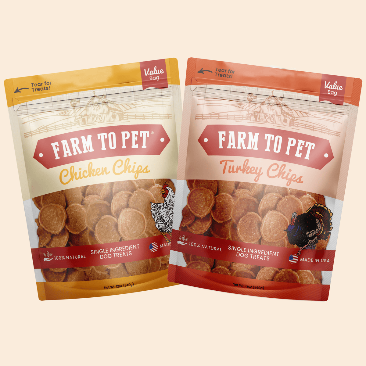 Turkey and chicken dog treat duo 12oz value bundle poultry dog treats front bag