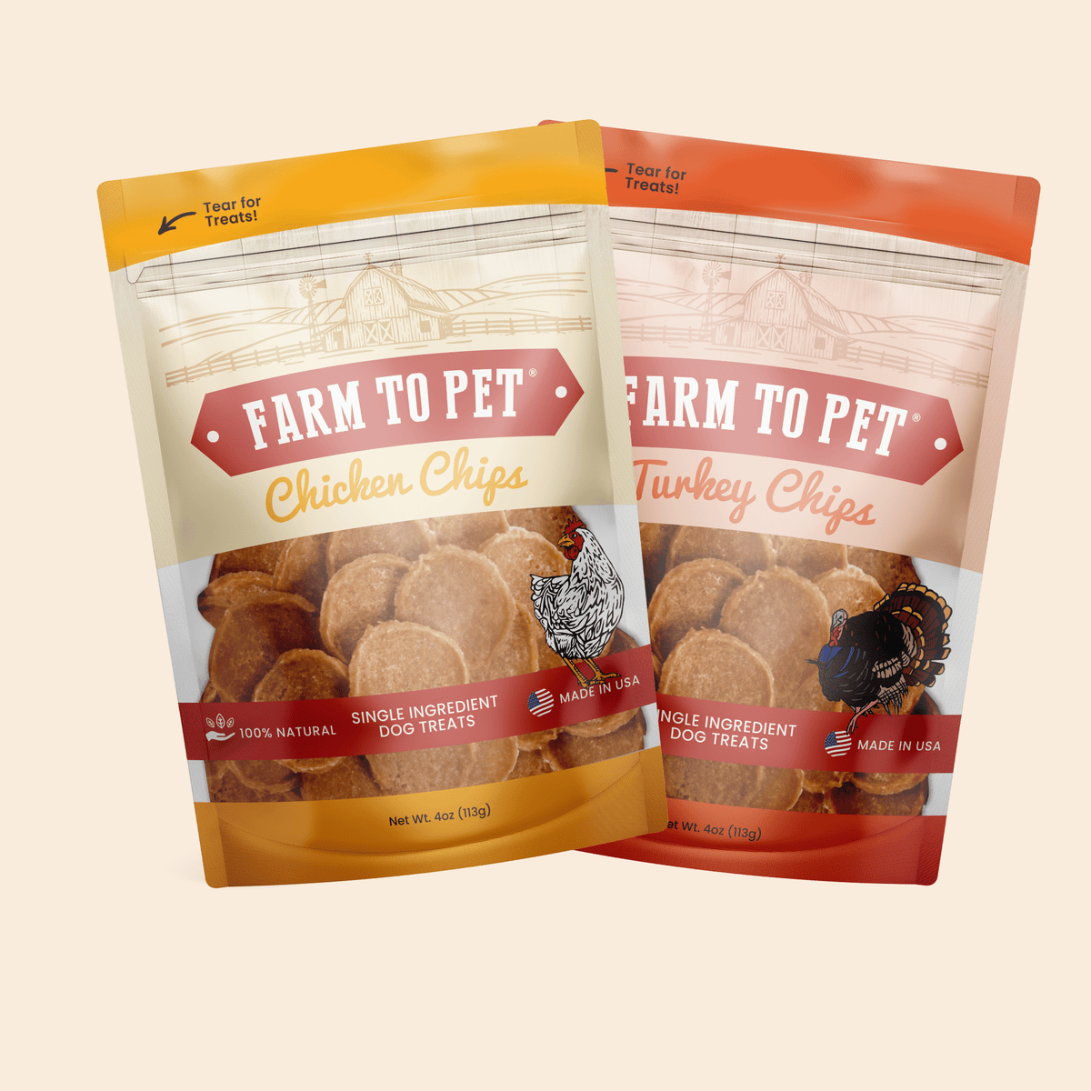 Turkey and chicken dog treat duo 4oz single-ingredient poultry bundle front bag