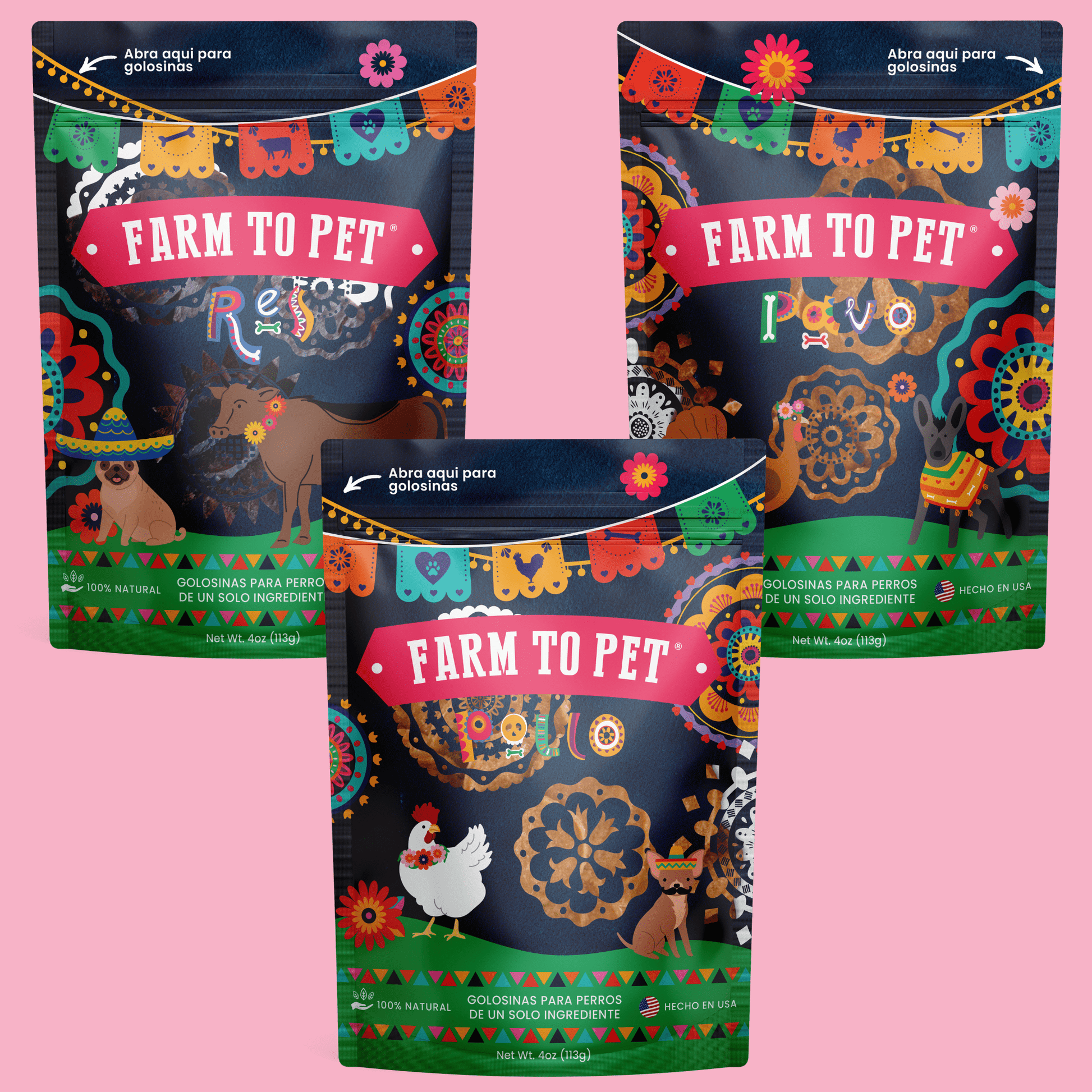Premios Para Perros beef chicken turkey dog treat variety bundle fiesta pack front