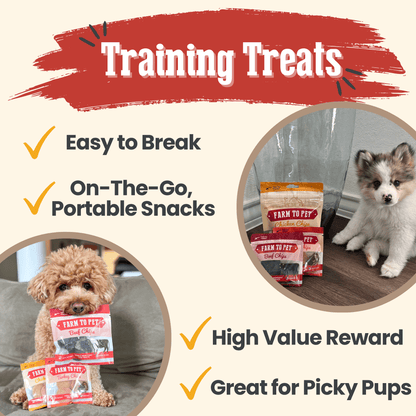 Farm To Pet single-ingredient puppy pack chicken used as dog training treats