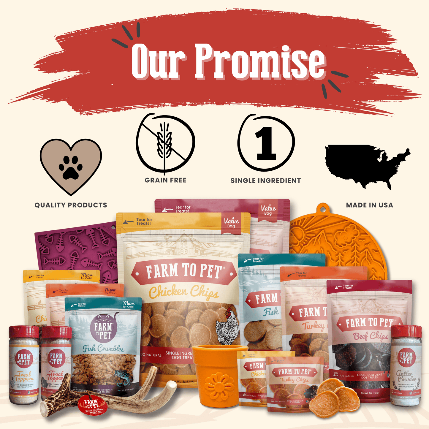 Farm To Pet our promise single-ingredient puppy dog treat starter pack