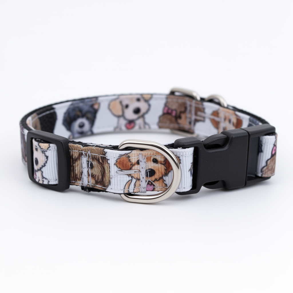 Dog collar with puppy pattern on a white background