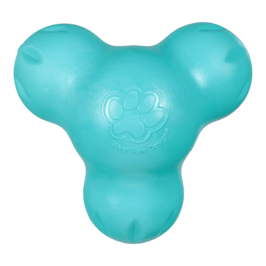Large Tux dog treat toy in teal by West Paw, front view