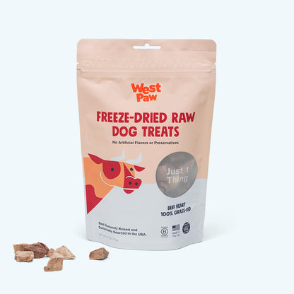 Back of the West Paw Beef Heart bag showing ingredients and feeding directions