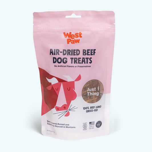Front of the West Paw Beef Lung air-dried single-ingredient dog treat bag