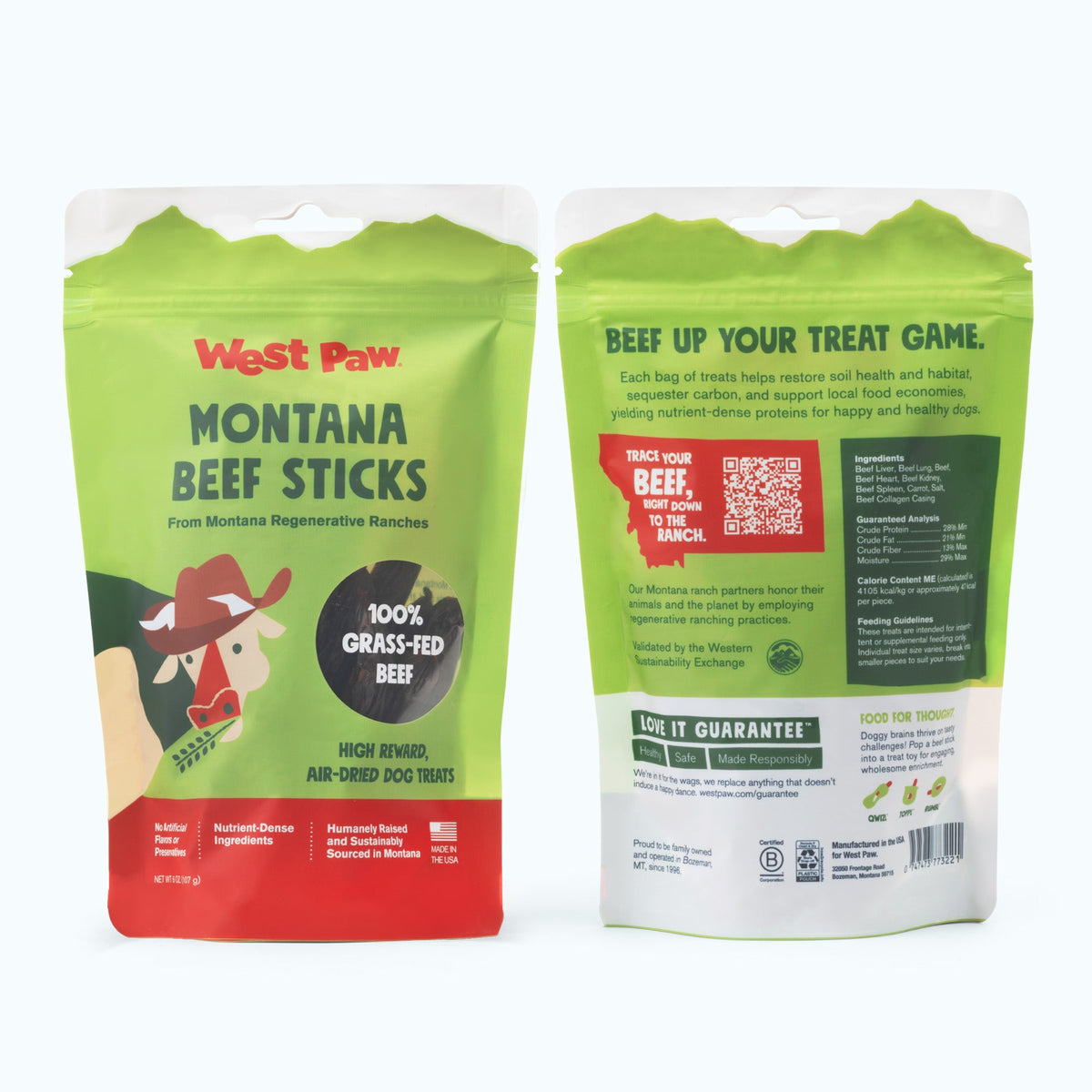 Dog chewing a West Paw Air-Dried Beef Stick treat