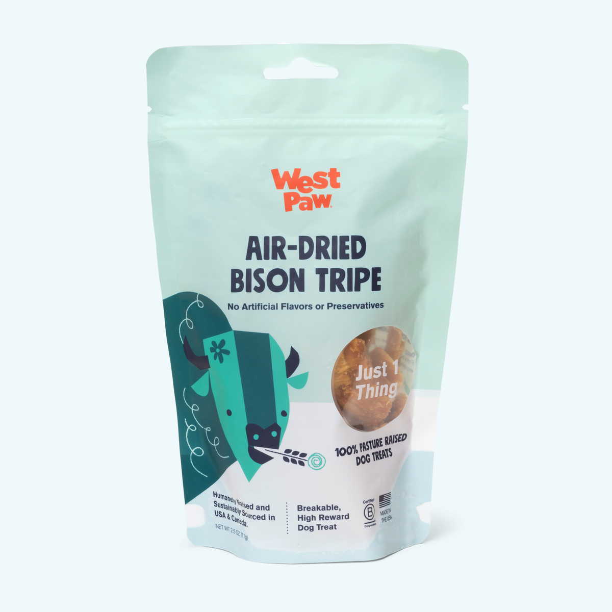Front of the West Paw Bison Tripe air-dried single-ingredient dog treat bag