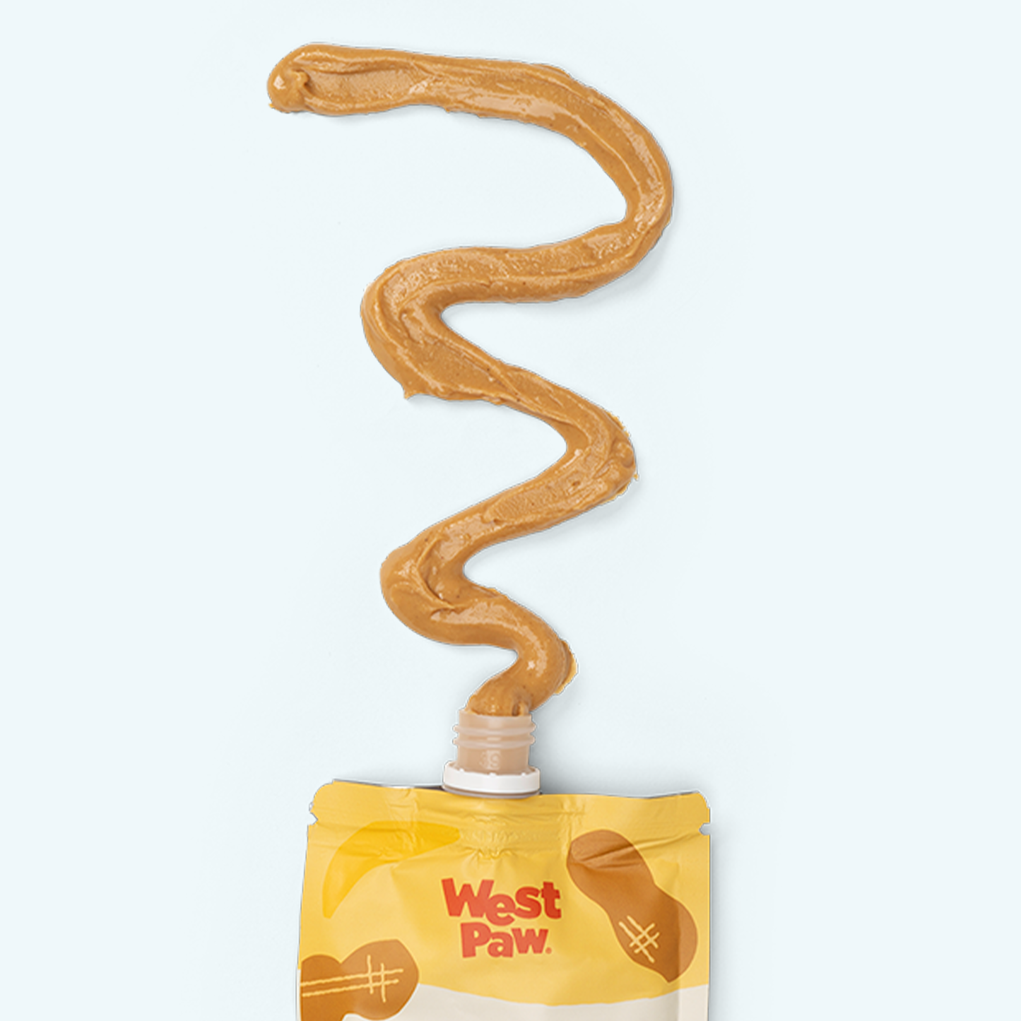 Back of the West Paw Peanut Butter and Banana pouch showing ingredients and feeding directions