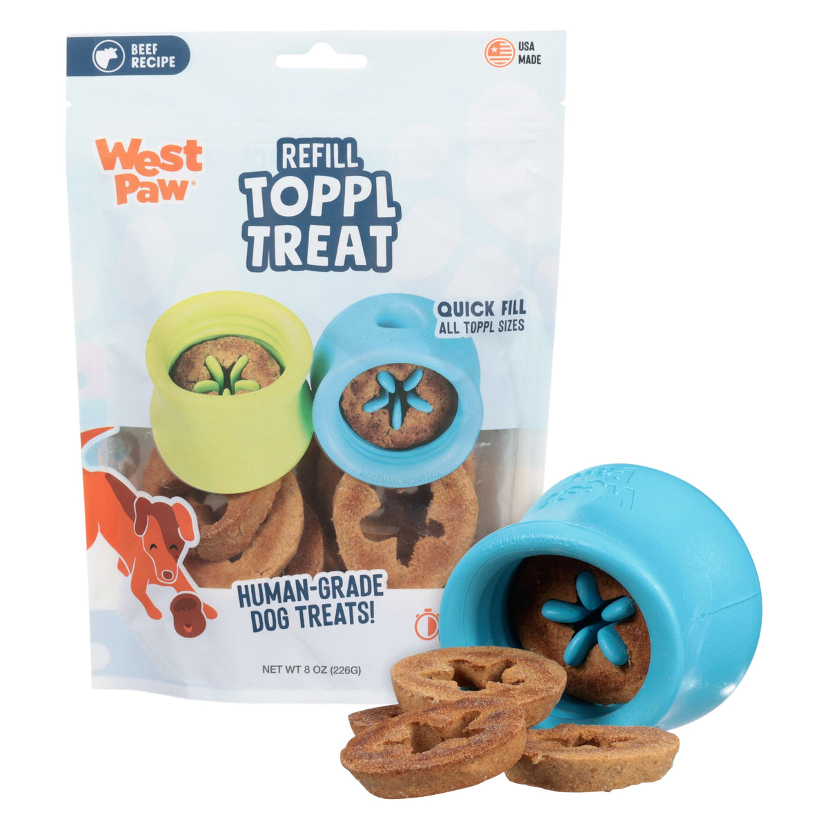 West Paw Toppl Treat package with product callouts